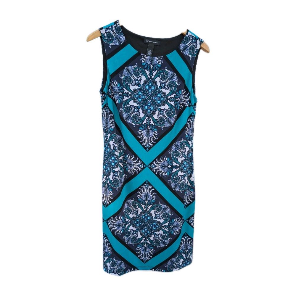 INC International Concepts Womens Size 10 Shift Dress Blue‎ Paisley Geometric